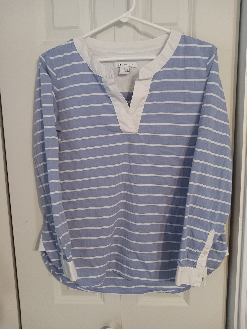 Liz Claiborne Light Blue and White Striped Shirt